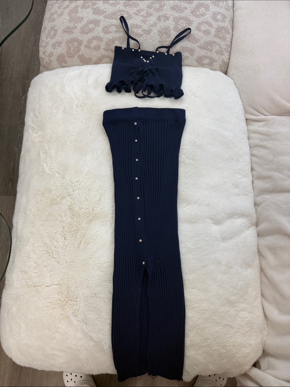 Women’s Navy Ribbed Two-Piece Set